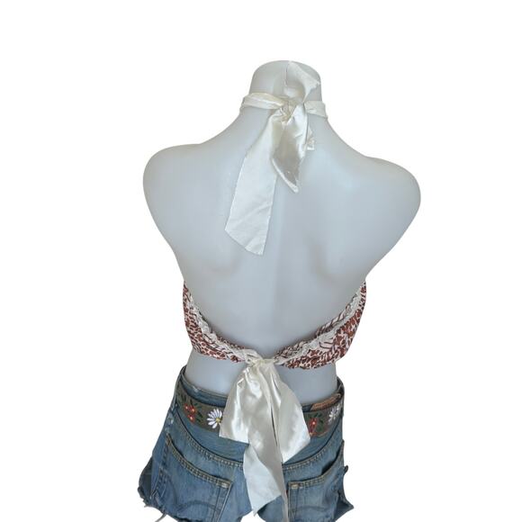 Brown Animal Print Scarf Halter Top Crop One Size Festival Handcraft Unique NEW - Picture 2 of 5